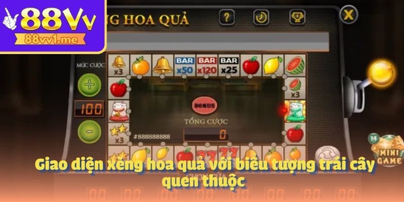 Giao diện xèng hoa quả với biểu tượng trái cây quen thuộc 